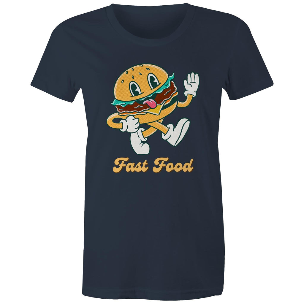 Fast Food, Hamburger - Womens T-shirt Navy Womens T-shirt Food Printed In Australia