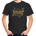 Wow - Kids Youth T-Shirt Black Kids Youth T-shirt comic Printed In Australia