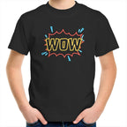 Wow - Kids Youth T-Shirt Black Kids Youth T-shirt comic Printed In Australia
