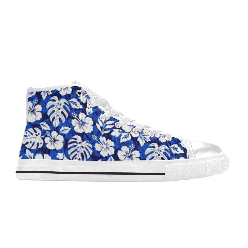Blue Hawaiian Floral - Kids High Top Canvas Shoes