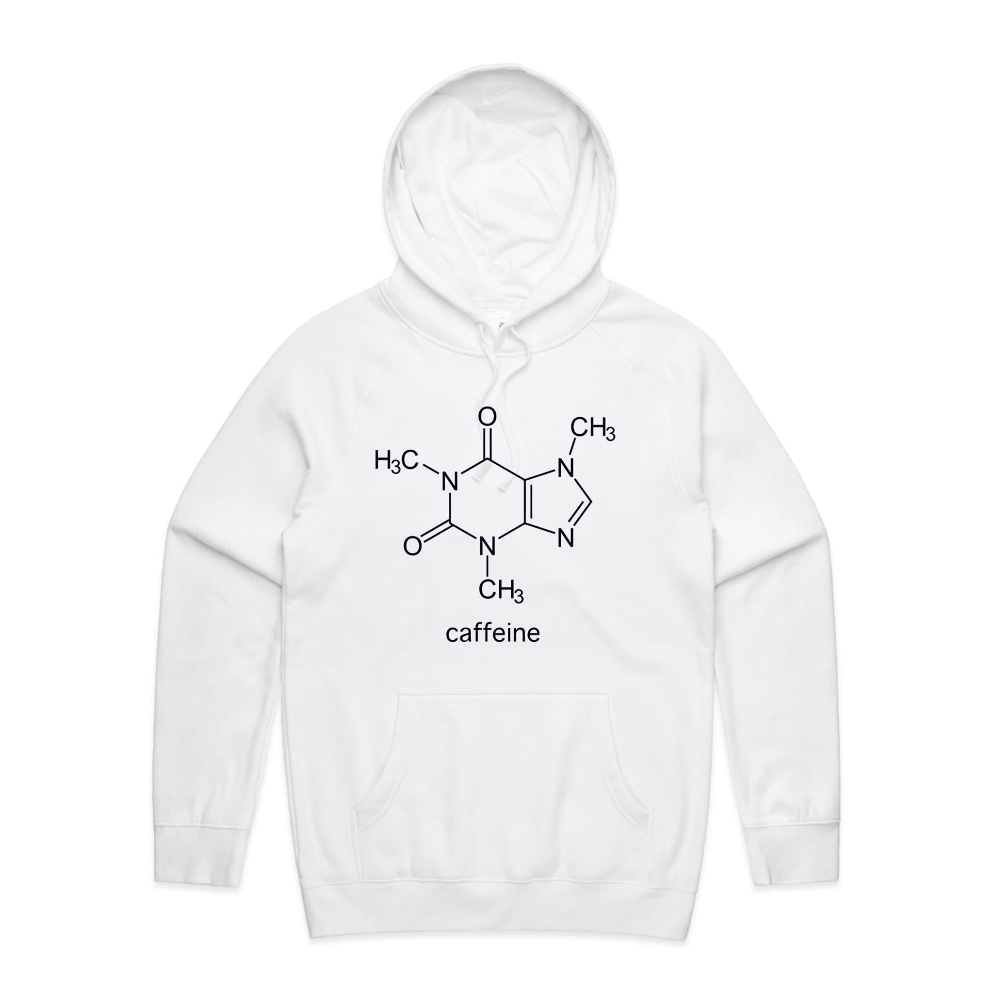 Caffeine Molecule - Mens Hoodie White Mens Hoodie Coffee Printed In Australia Science