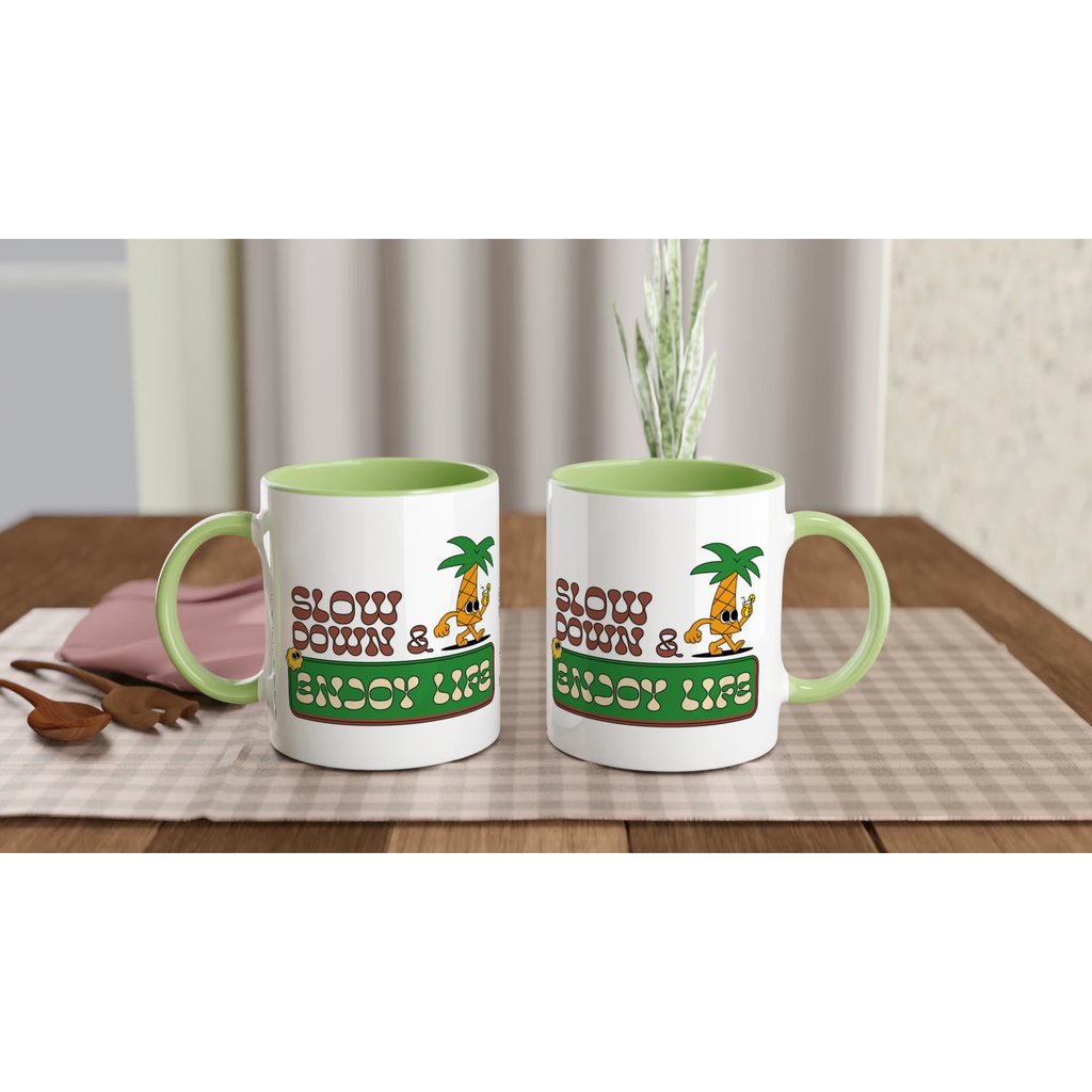 Personalise - Slow Down And Enjoy Life - White 11oz Ceramic Mug Personalised Mug customise Globally Fulfilled personalise Retro