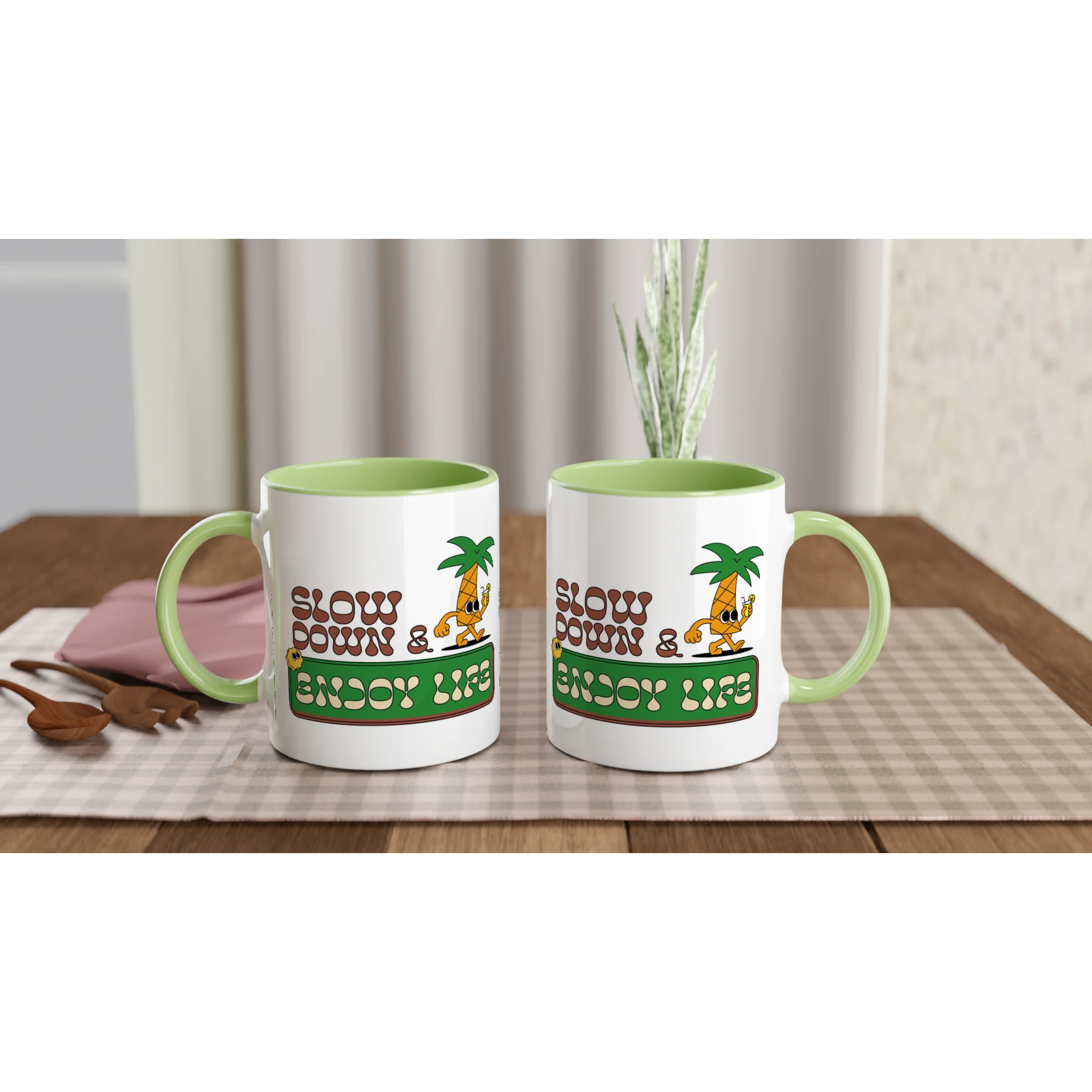 Personalise - Slow Down And Enjoy Life - White 11oz Ceramic Mug Personalised Mug customise Globally Fulfilled personalise Retro