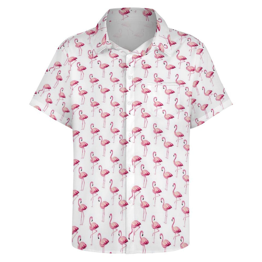 Flamingos Women's Short-Sleeve Button Up Shirt Women's Short-Sleeve Button Up Shirt animal Printed Offshore
