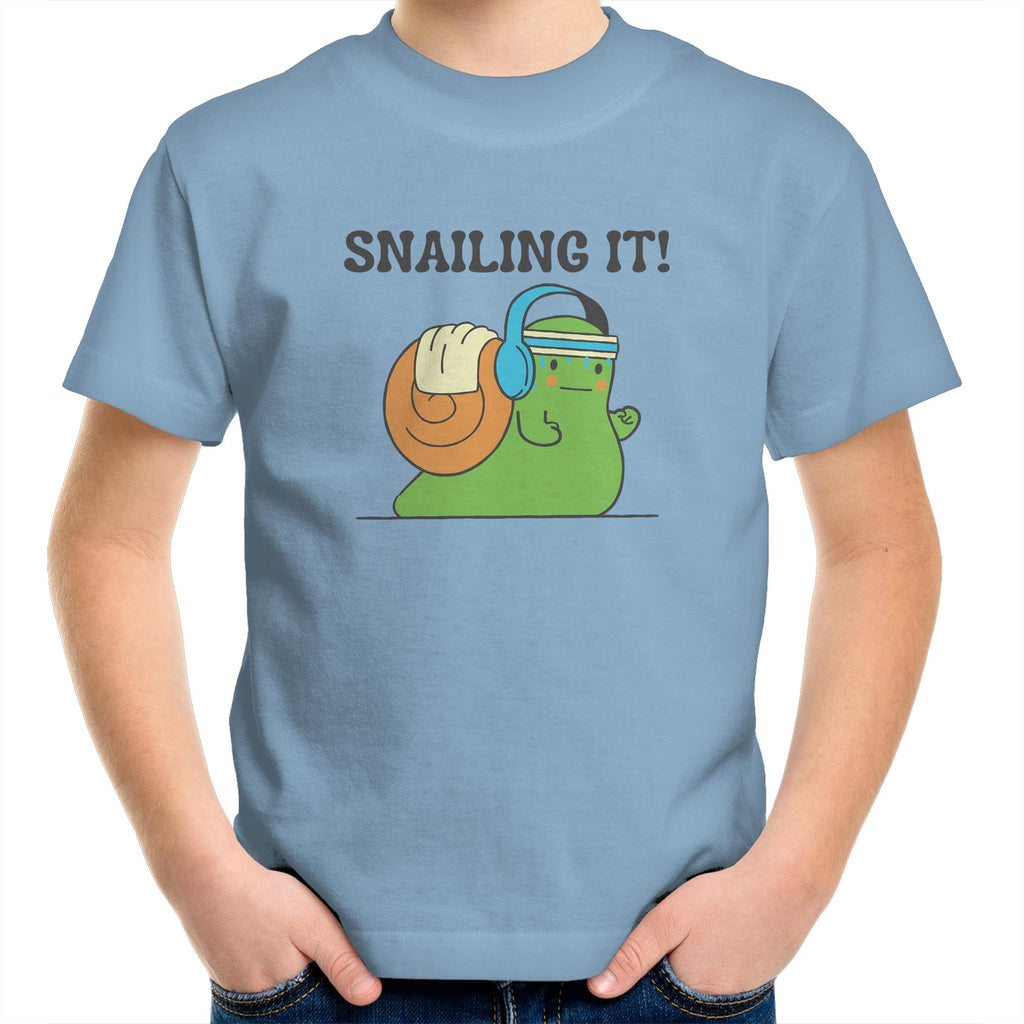 Snailing It - Kids Youth T-Shirt Carolina Blue Kids Youth T-shirt animal Fitness Printed In Australia