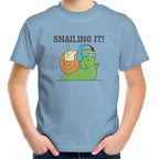 Snailing It - Kids Youth T-Shirt Carolina Blue Kids Youth T-shirt animal Fitness Printed In Australia