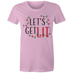 Let's Get Lit, Christmas Lights - Womens T-shirt Pink Womens Christmas T-shirt Christmas Printed In Australia