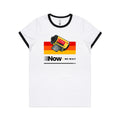 Camera Film, Now We Wait Women's AS Colour Ringer Tee White Black Womens Ringer T-shirt Printed In Australia Retro