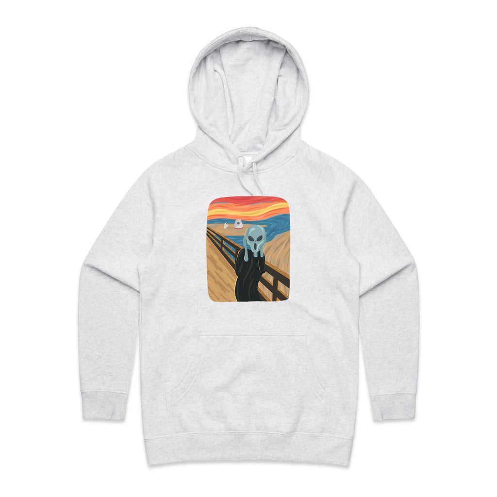 Alien Scream - Womens Hoodie White Marle Womens Hoodie Printed In Australia Sci Fi