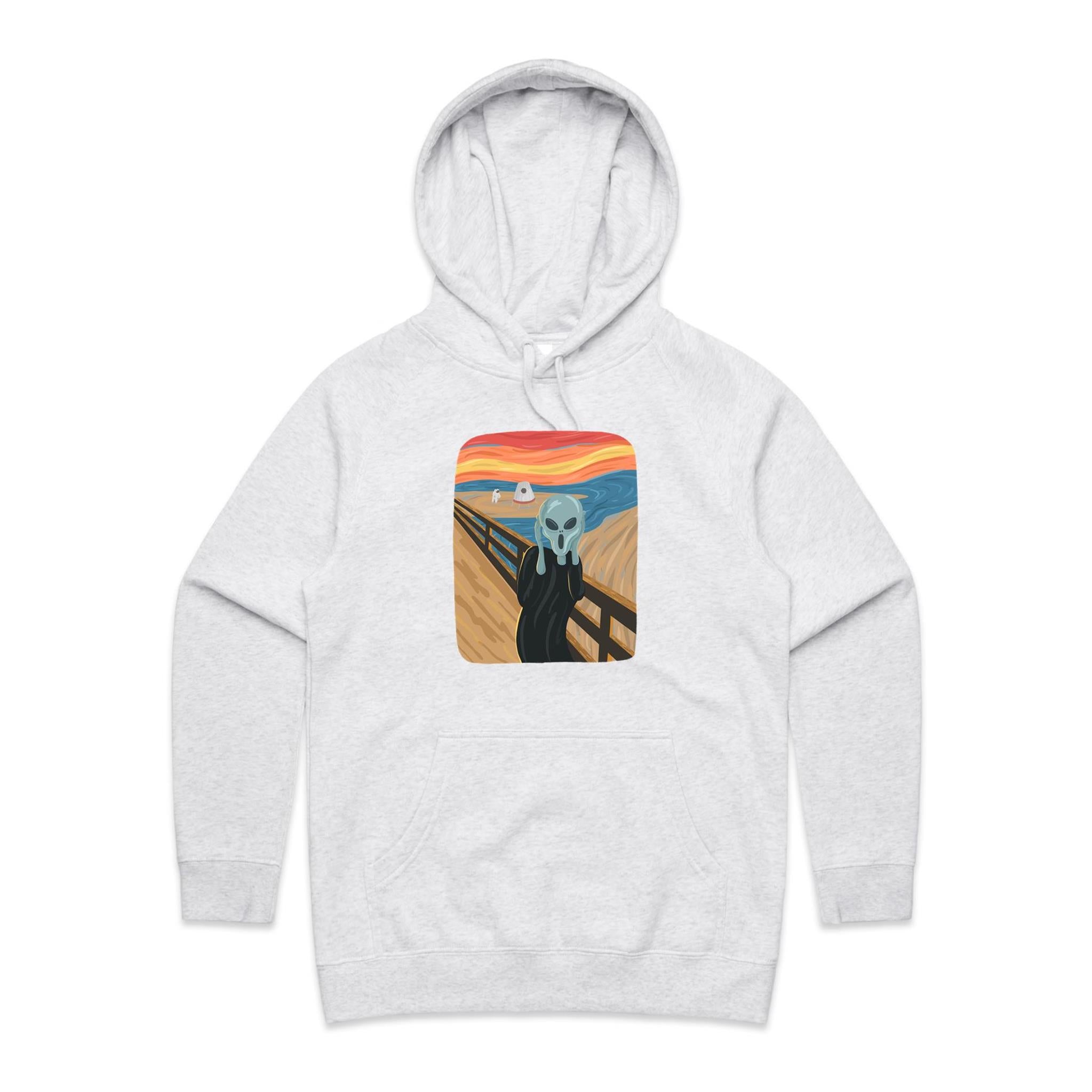Alien Scream - Womens Hoodie White Marle Womens Hoodie Printed In Australia Sci Fi