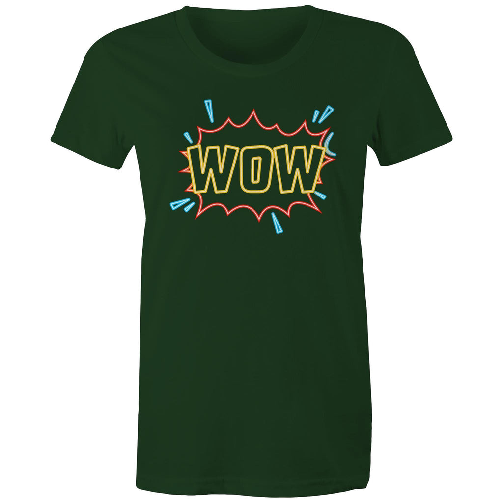 Wow, Comic Book - Womens T-shirt Forest Green Womens T-shirt comic Printed In Australia