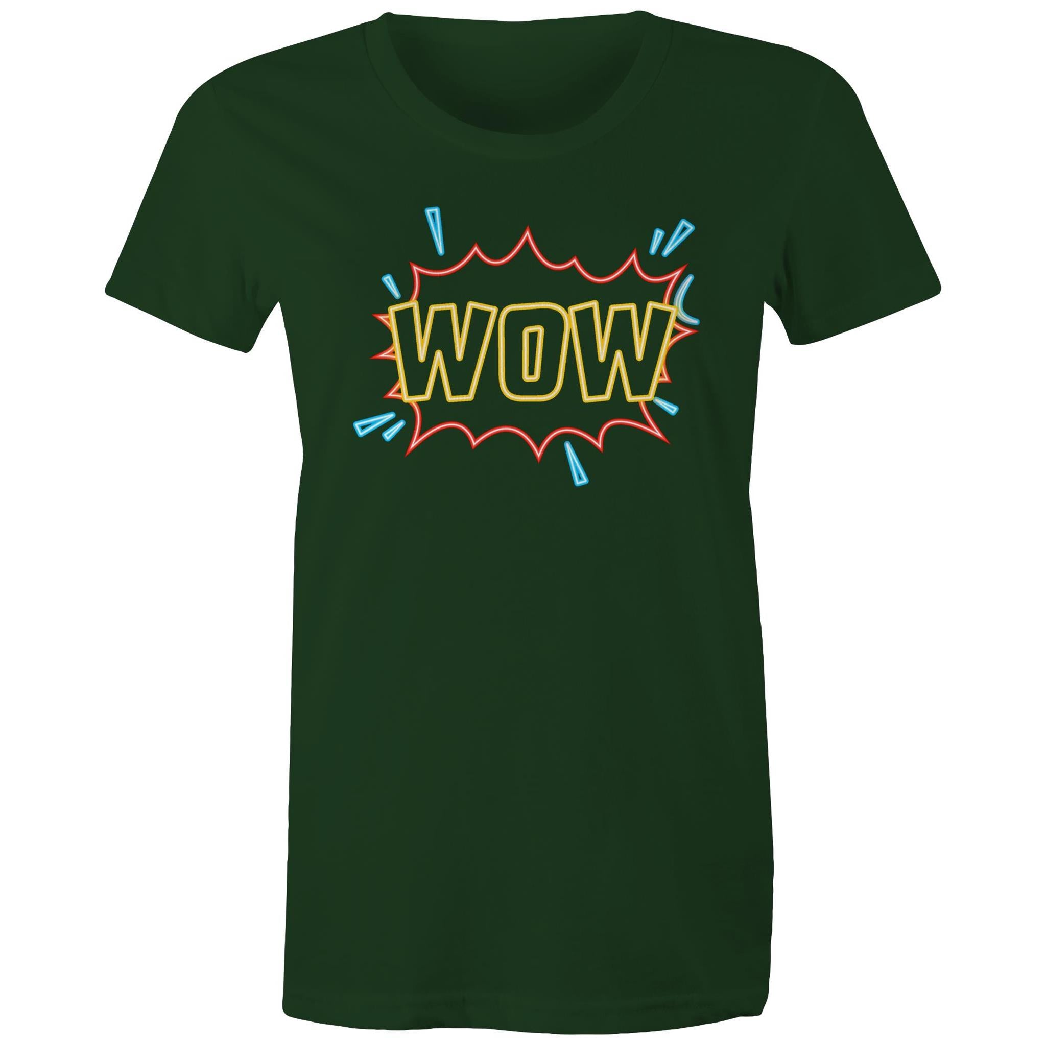 Wow, Comic Book - Womens T-shirt Forest Green Womens T-shirt comic Printed In Australia