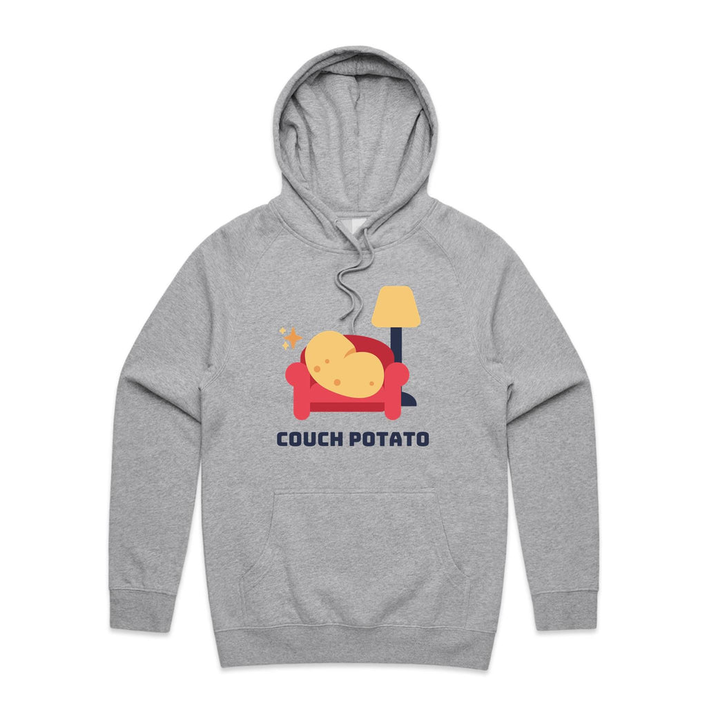 Couch Potato - Mens Hoodie Grey Marle Mens Hoodie Printed In Australia