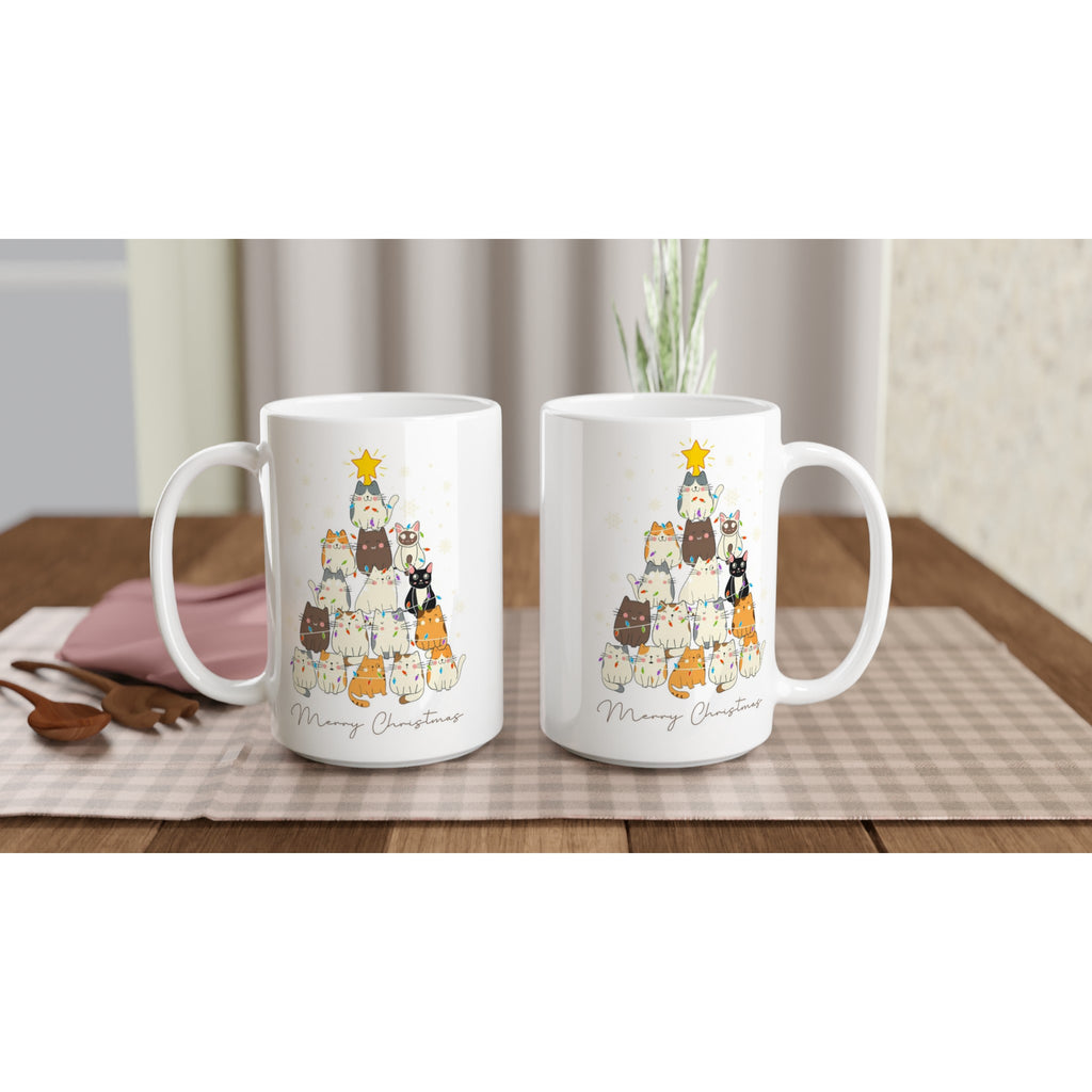 Cats Merry Christmas - White 15oz Ceramic Mug Christmas 15oz Mug Christmas Globally Fulfilled