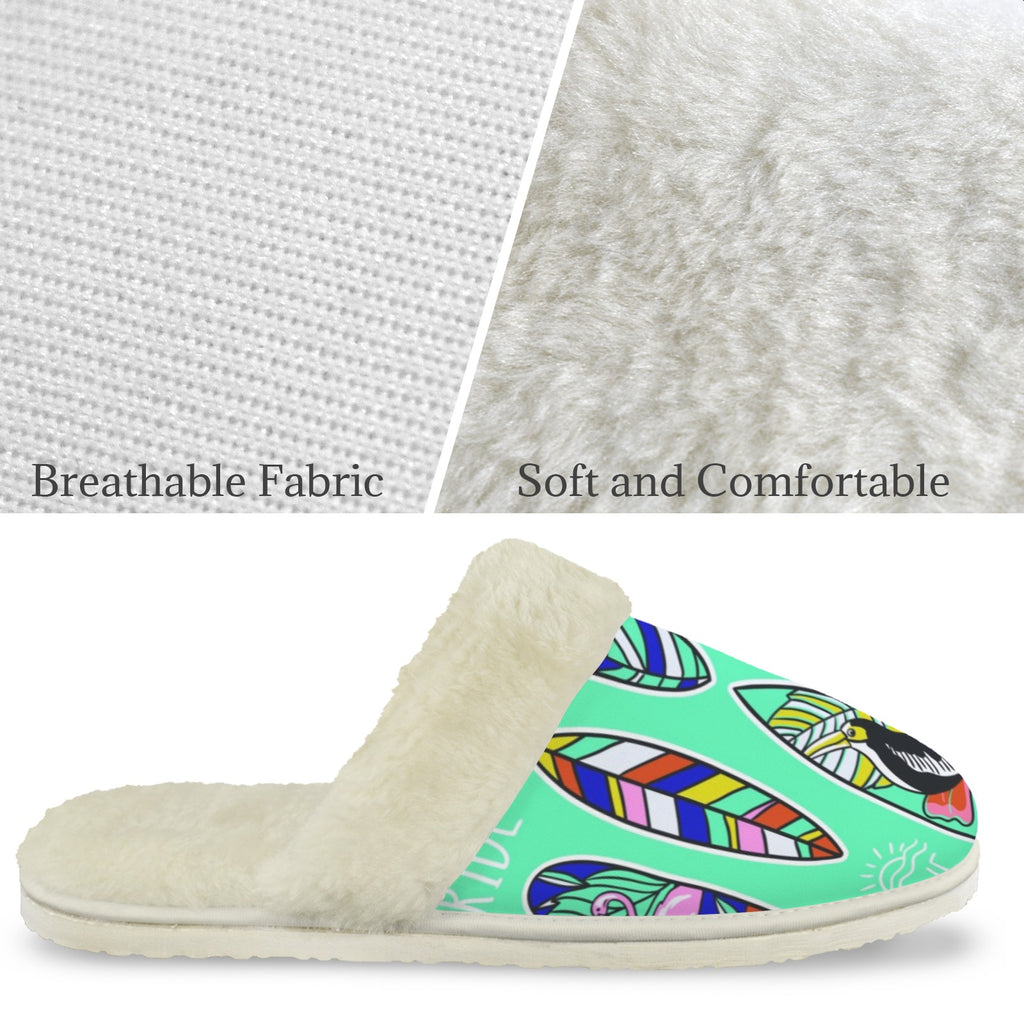 Aloha Surfboards Men's Fur Trim Thick-Sole Indoor Slippers Men's Fur Trimmed Slippers Printed Offshore Surf