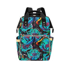 Flower It Blue - Multi-Function Backpack, Nappy / Diaper Bag