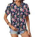 Dark Hawaiian Floral Women's Collared Pocketless Short Sleeve Shirt white Women's Pocketless Short Sleeve Button Up Shirt Printed Offshore