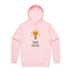 Think Positive, Light Bulb - Mens Hoodie Pink Mens Hoodie Positivity Printed In Australia