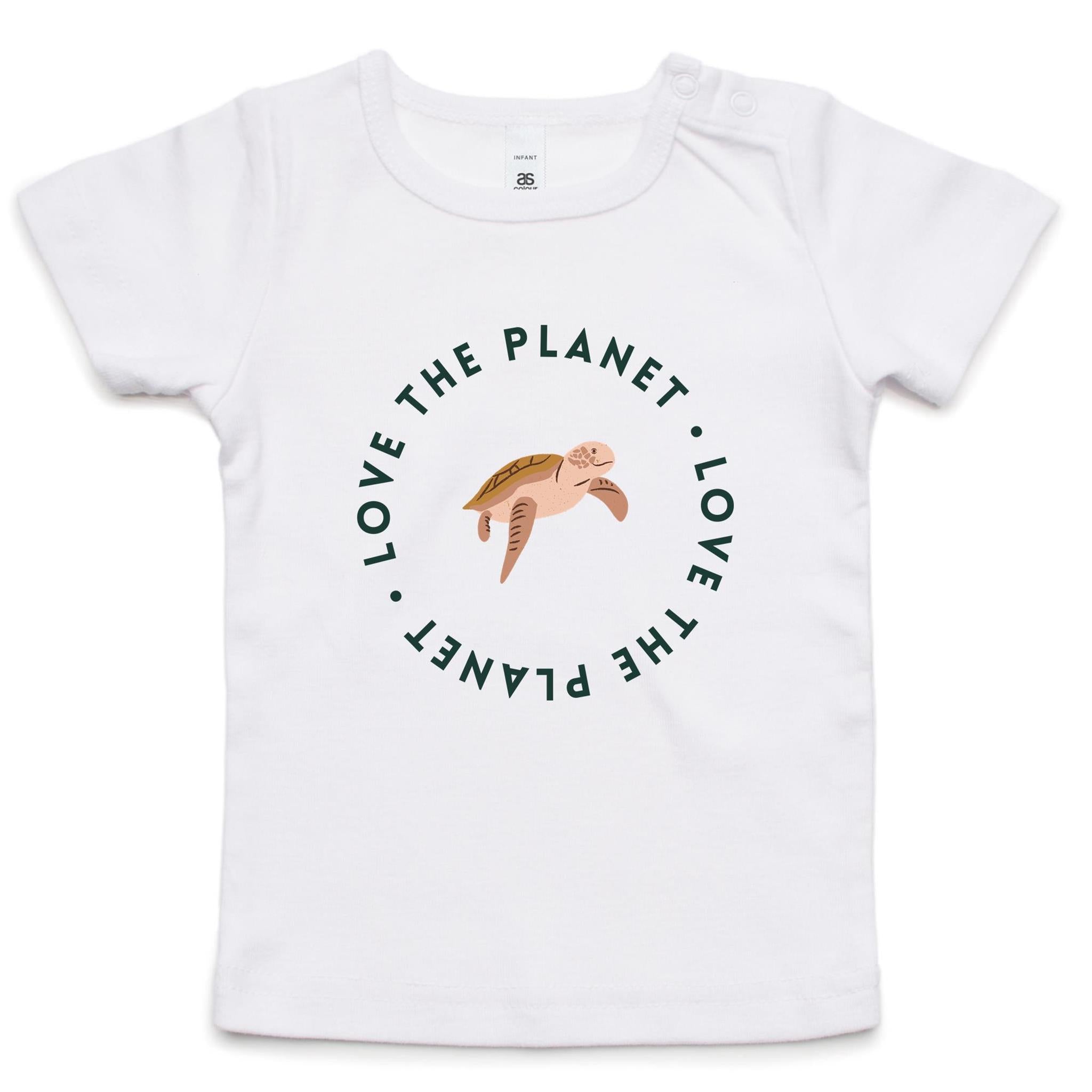 Love The Planet, Turtle - Baby T-shirt White Baby T-shirt Environment Printed In Australia