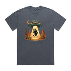 Black Cat Alien UFO Abduction AS Colour Heavy Faded Tee Faded indigo Heavy Faded T-shirt animal Printed In Australia Sci Fi