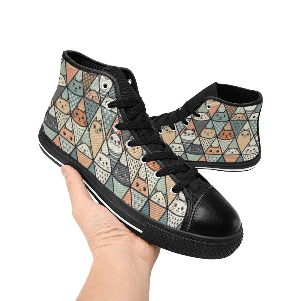 Diamond Cat Pattern Women's High Top Canvas Shoes Womens Classic High Top Shoes animal Printed Offshore