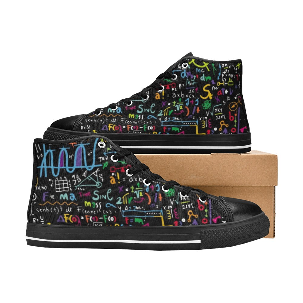 Math Scribbles - Kids High Top Canvas Shoes
