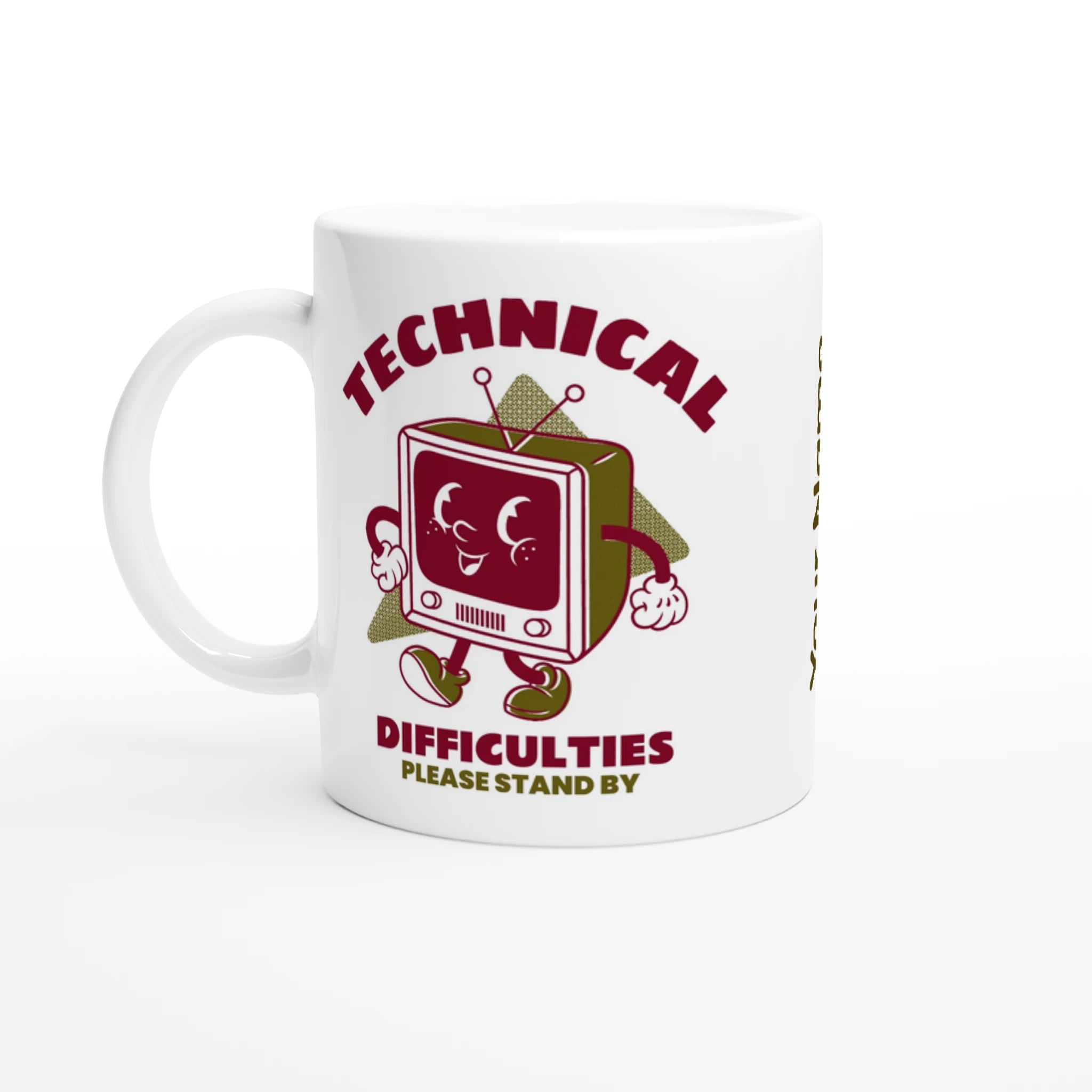 Personalised - Retro TV, Technical Difficulties - White 11oz Ceramic Mug with Colour Inside Ceramic White Personalised 11oz Mug customise Globally Fulfilled personalise Retro Tech