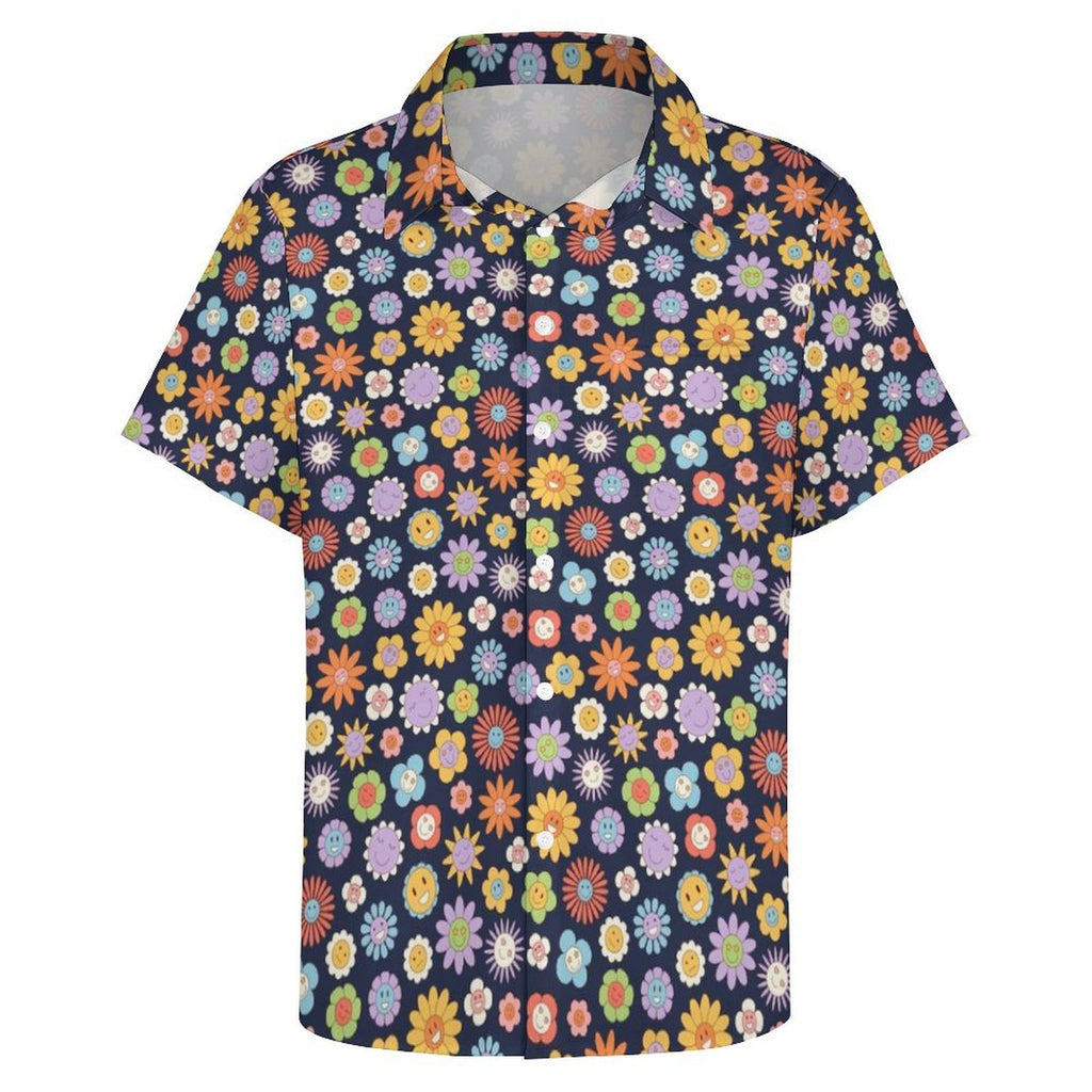 Groovy Flowers Women's Short-Sleeve Button Up Shirt