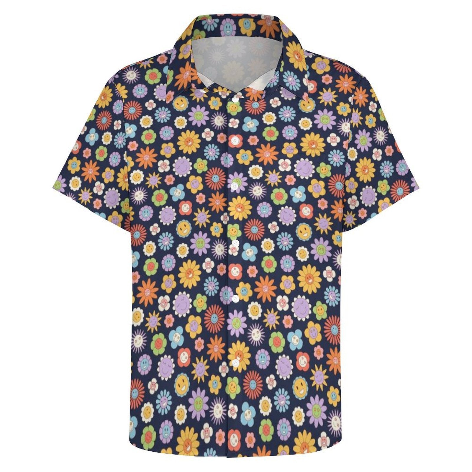 Groovy Flowers Women's Short-Sleeve Button Up Shirt