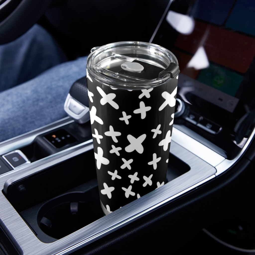 Black And White X's - 20oz Mobile Tumbler with Lid (Black Lock)