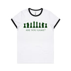 Are You Game, Chess - Women's Ringer Tee White Black Womens Ringer T-shirt Chess Games Printed In Australia