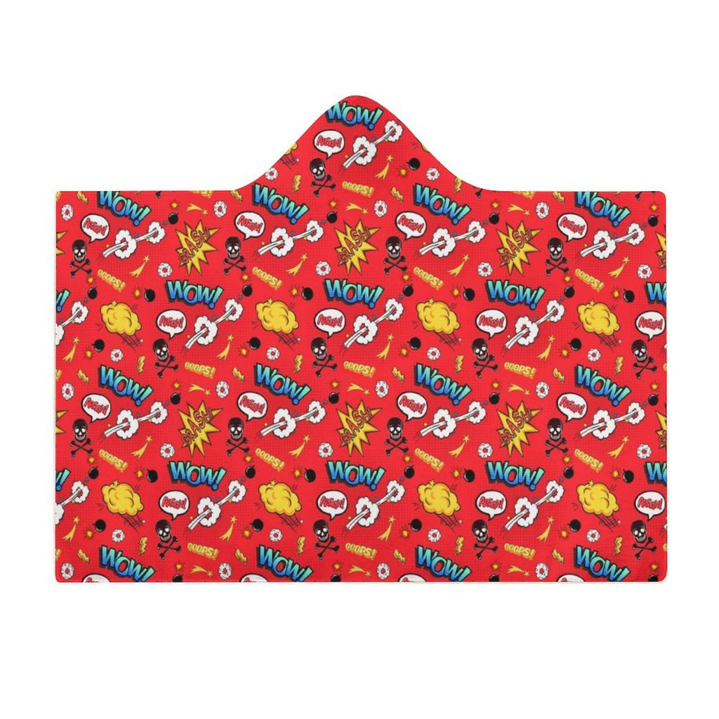 Red Comic Book Kids Hooded Blanket 100cm x 130cm Kids Hooded Blanket comic Printed Offshore