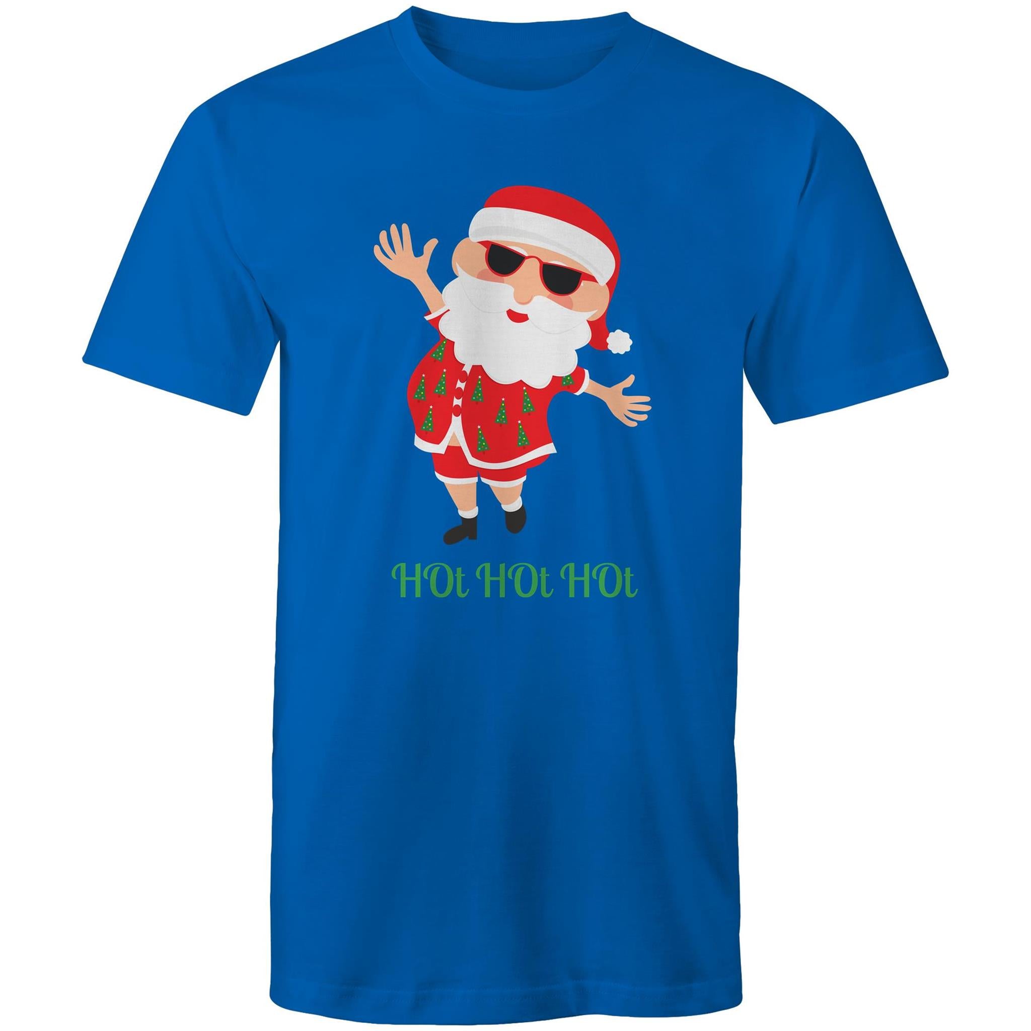 Summer Santa, Hot Hot Hot - Mens T-Shirt Bright Royal Mens Christmas T-shirt Christmas Printed In Australia