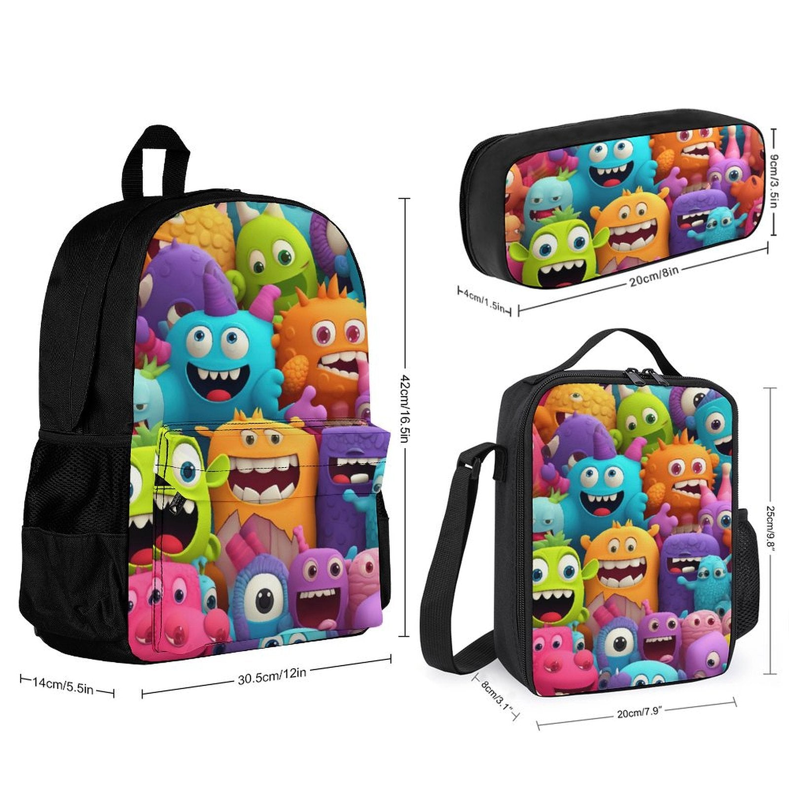 Crazy Monsters - Three Piece Backpack Set