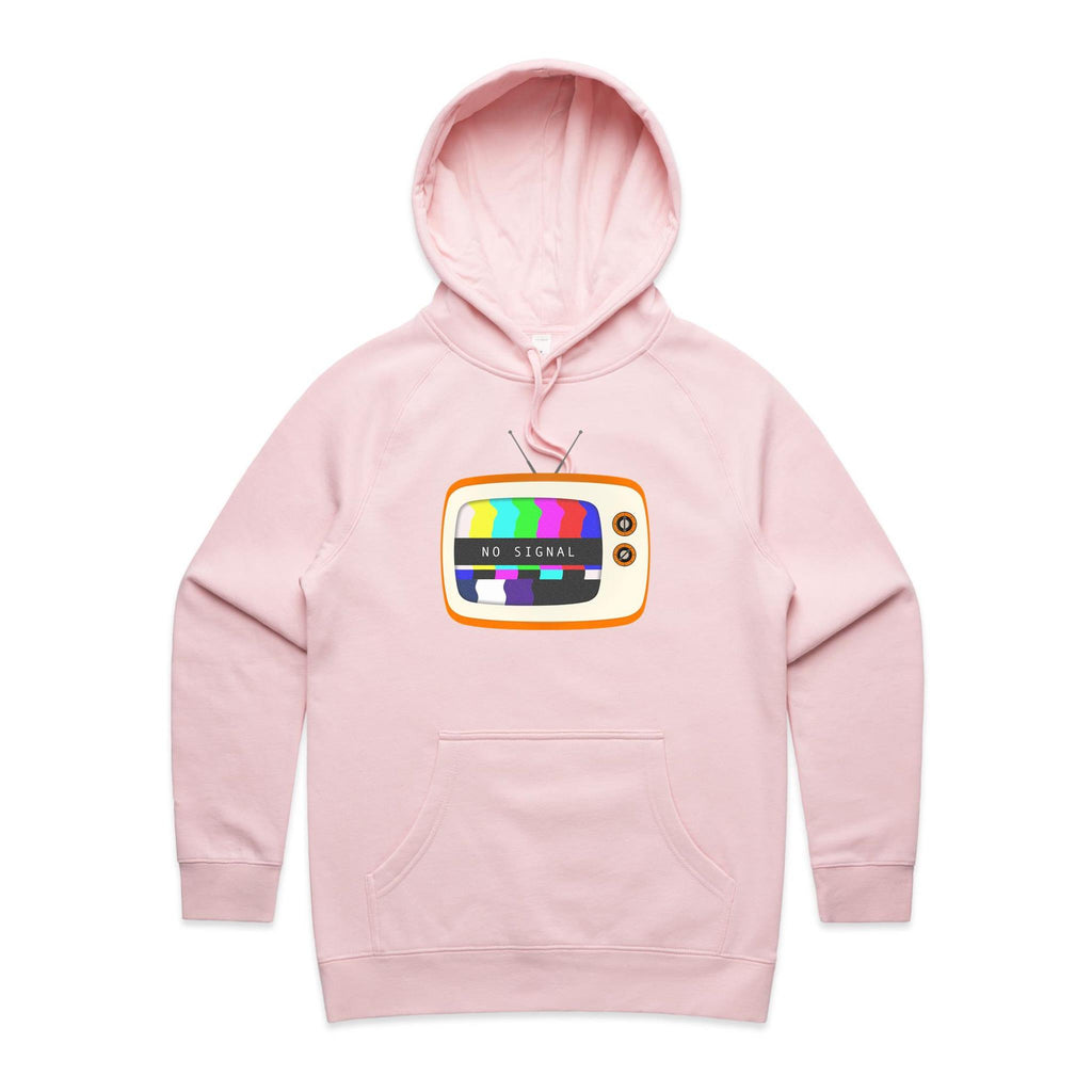 Retro TV, No Signal - Womens Hoodie Pink Womens Hoodie Printed In Australia Retro Tech