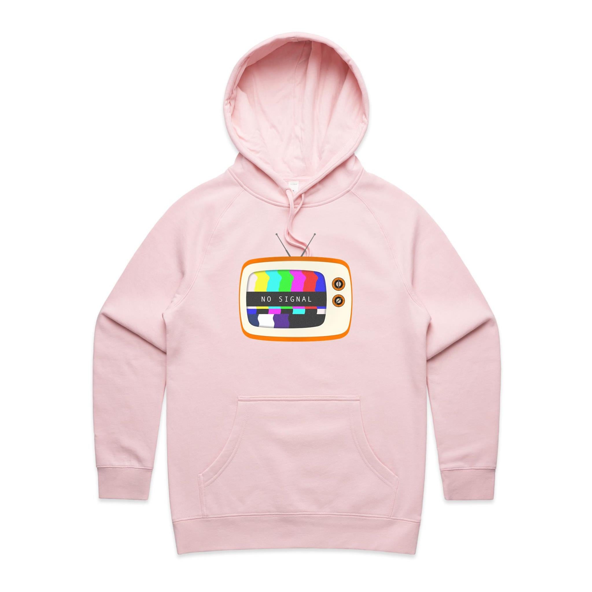 Retro TV, No Signal - Womens Hoodie Pink Womens Hoodie Printed In Australia Retro Tech
