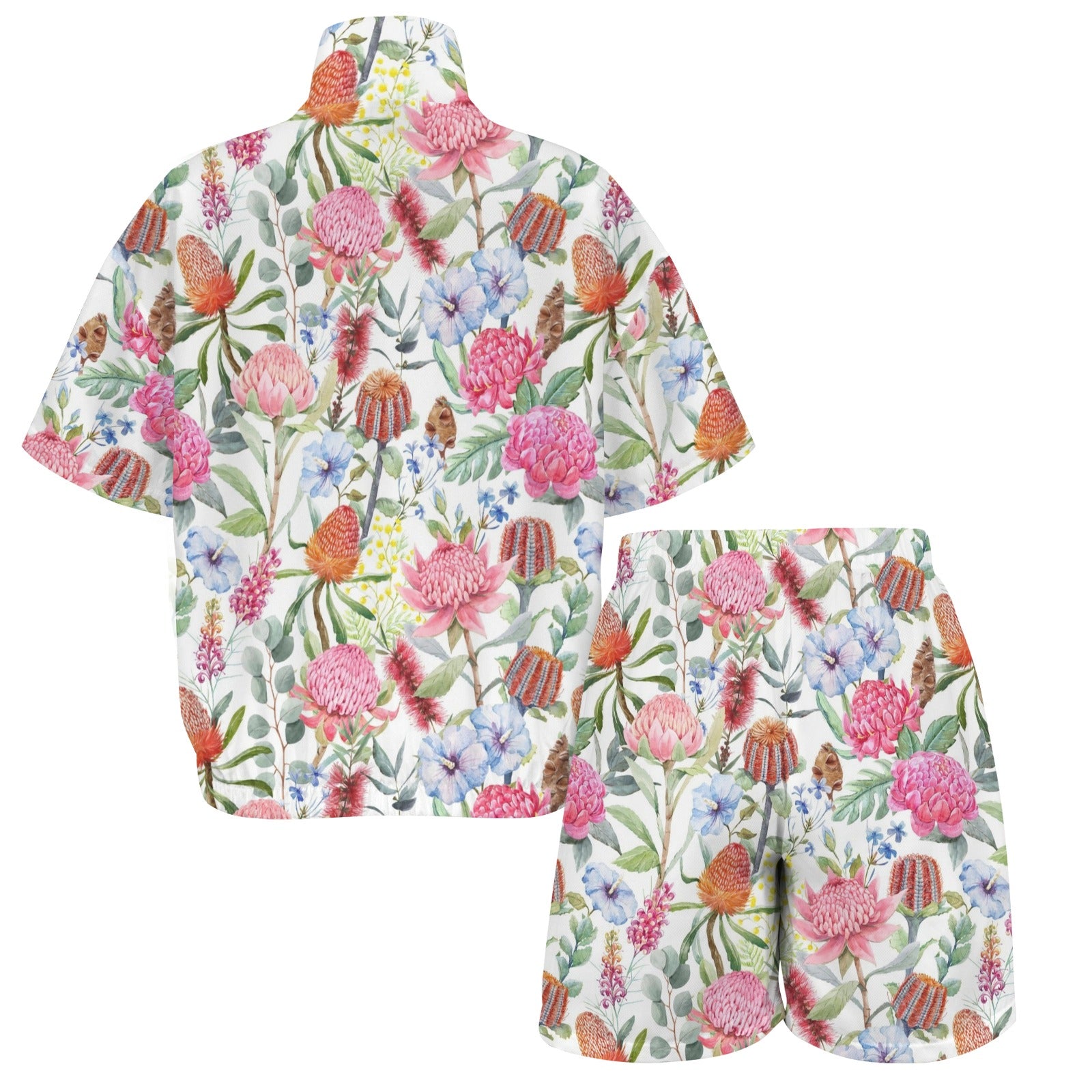 Australian Flowers Women's Windbreaker Short Set Women's Windbreaker Short Set Plants Printed Offshore