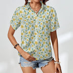 Delicate Frangipani Women's Collared Pocketless Short Sleeve Shirt