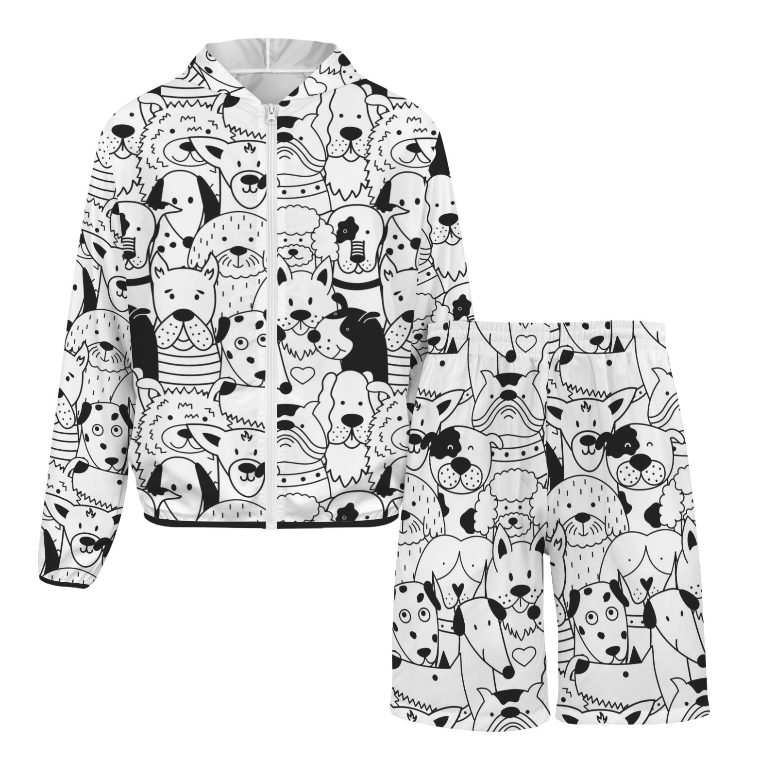 Black And White Dogs Men's Lightweight Sun Hoodie & Shorts Set Men's Lightweight Sun Hoodie & Shorts animal Printed Offshore