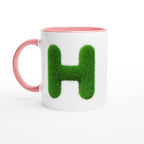 Personalised - Grass Initial - White 11oz Ceramic Mug with Color Inside Ceramic Pink Personalised 11oz Mug Customise Globally Fulfilled Name Personalise