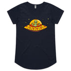 Alien Pizza, UFO - Womens Scoop Neck T-Shirt Navy Womens Scoop Neck T-shirt Food Printed In Australia Sci Fi