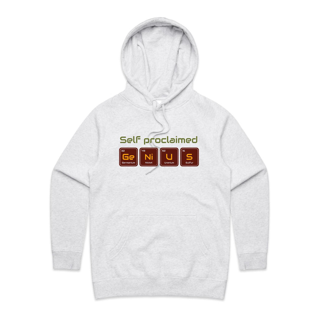 Self Proclaimed Genius - Womens Hoodie White Marle Womens Hoodie Printed In Australia Science