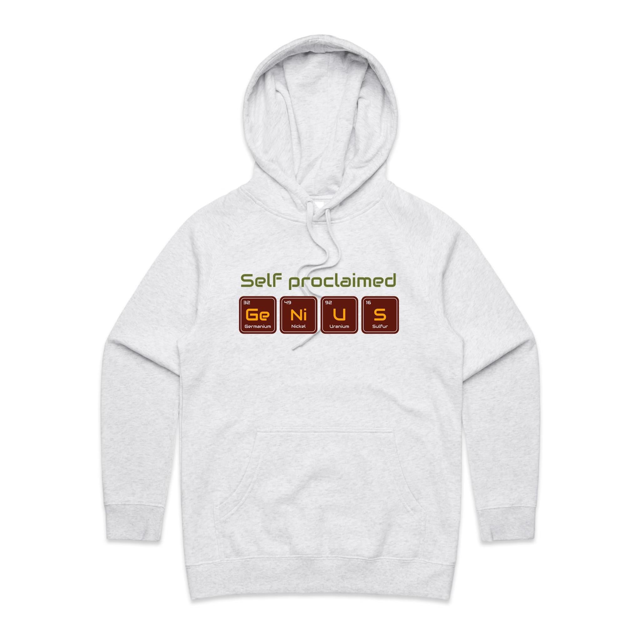 Self Proclaimed Genius - Womens Hoodie White Marle Womens Hoodie Printed In Australia Science
