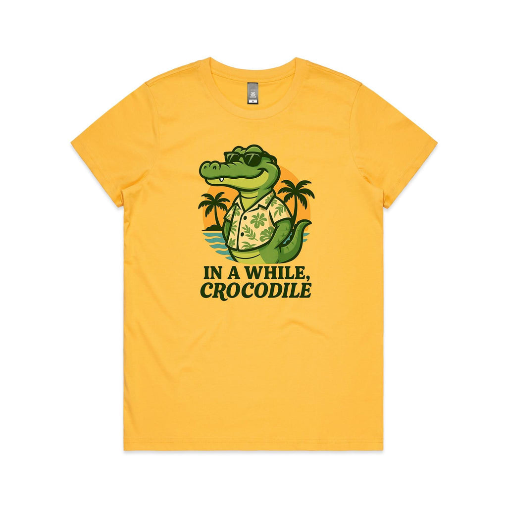 In A While, Crocodile Women's AS Colour T-shirt Yellow Womens T-shirt animal Printed In Australia