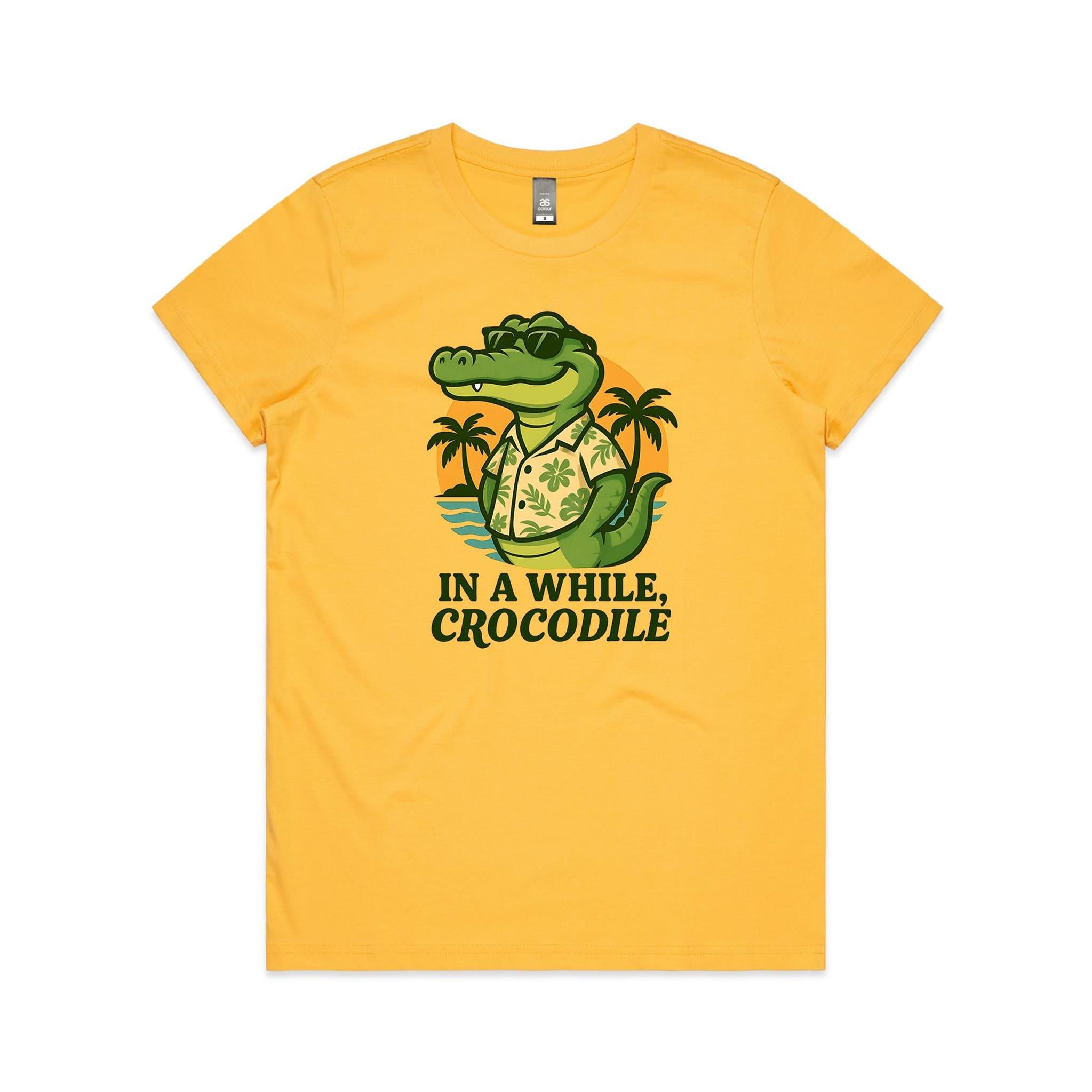 In A While, Crocodile Women's AS Colour T-shirt Yellow Womens T-shirt animal Printed In Australia