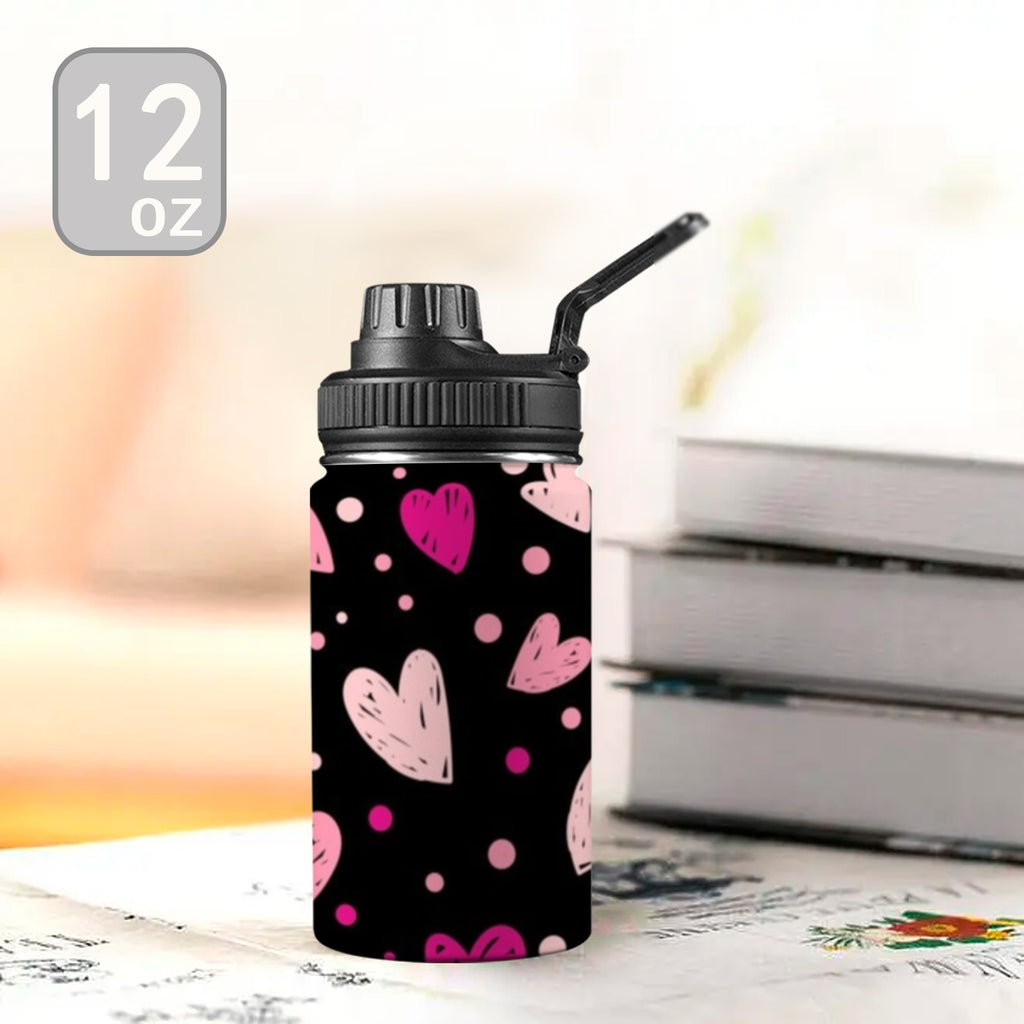 Pink Hearts - Kids Water Bottle with Chug Lid (12 oz)