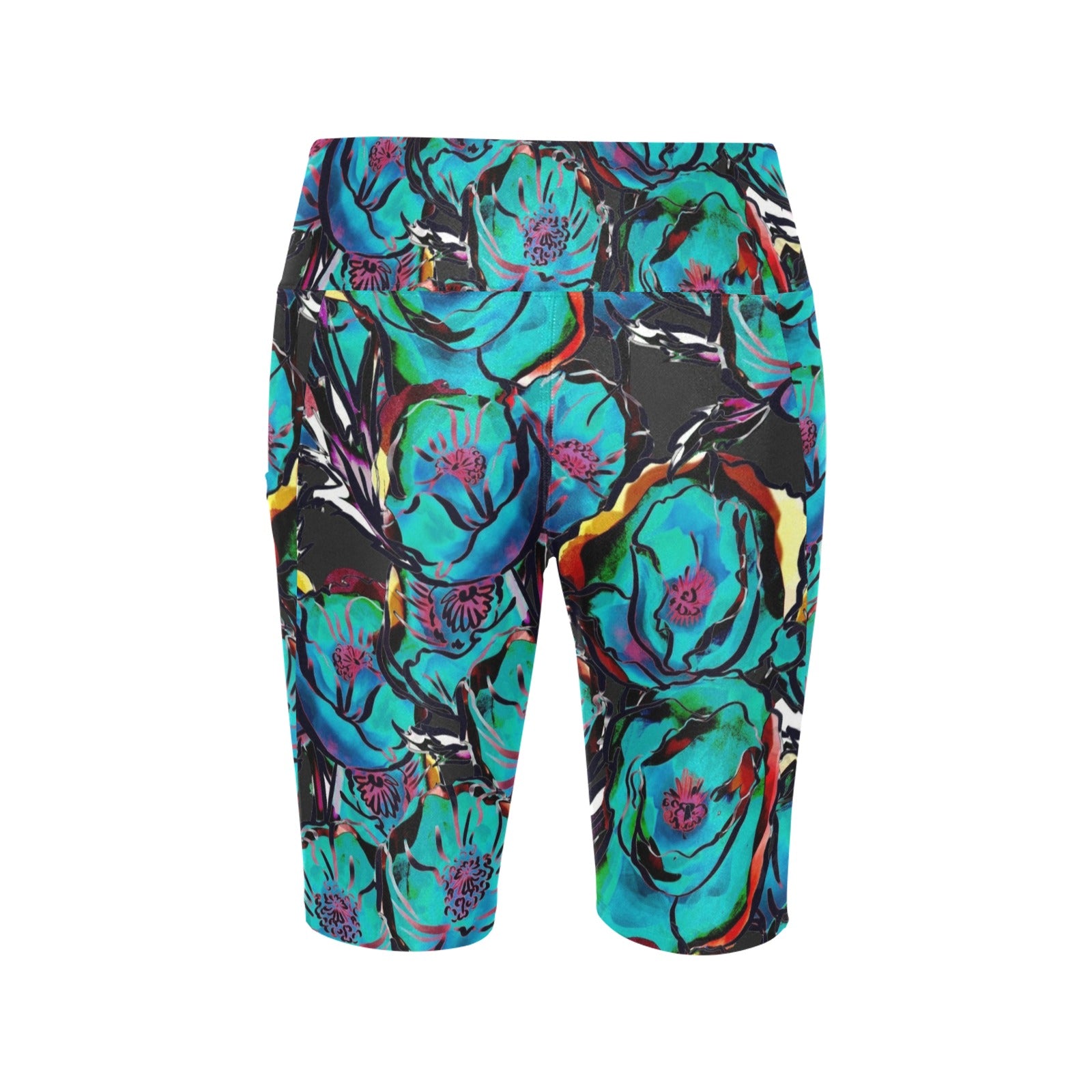 Flower It Blue Women's Bike Shorts With Side Pockets Women's Bike Shorts Plants Printed Offshore