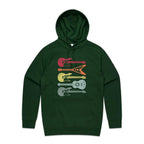 Retro Guitars - Mens Hoodie Forest Green Mens Hoodie Music Printed In Australia
