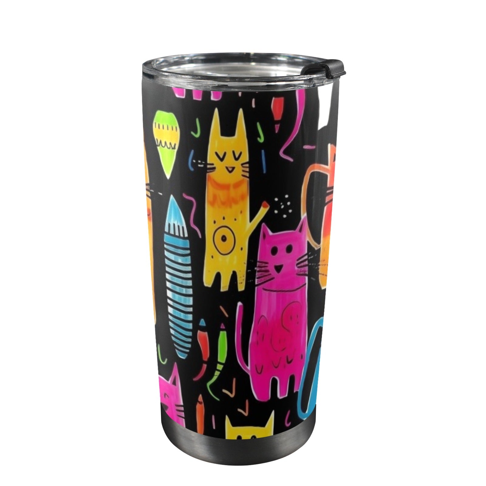 Colourful Cats - 20oz Mobile Tumbler with Lid (Black Lock) One Size 20oz Travel Mug animal Printed Offshore
