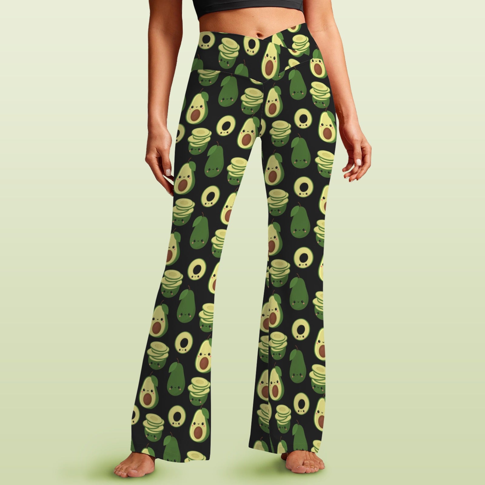 Cute Avocados High Waist Crossover Tummy Control Flare Leggings 5XL High Waist Flare Leggings Food Printed Offshore